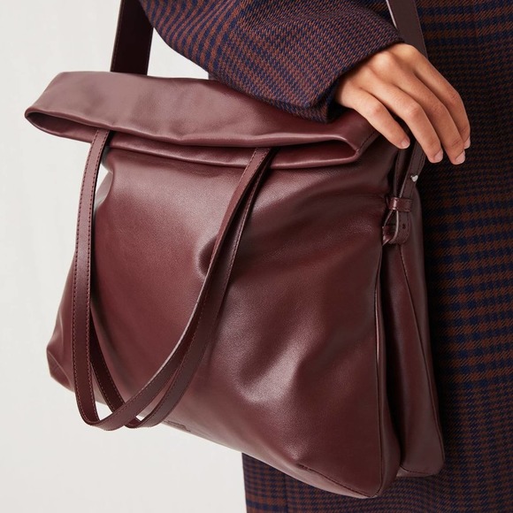 Arket Handbags - Arket Leather Fold Over Tote Bag Burgundy Handbag
